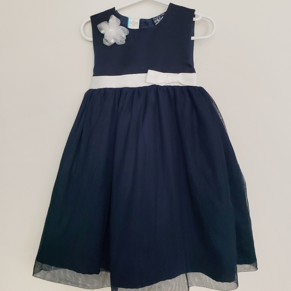 So La Vita - Toddler Formal Dress, Navy and White 24mo